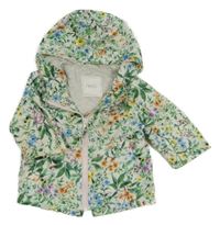 Bielo-zelená kvetovaná šušťáková jarná bunda s kapucňou Next