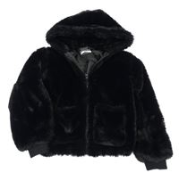 Čierna kožušinová zateplená bunda s kapucňou Primark