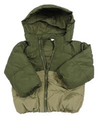 Khaki šusťáková zateplená bunda s kapucí H&M