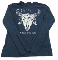 Tmavomodré tričko s lebkou buvola a nápisom Name it