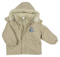 Béžová šušťáková zimná bunda so zvířaty a kapucňou