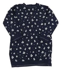 Tmavomodré kvetované teplákové šaty Miniclub