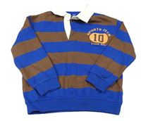 Hnědo-safírová pruhovaná polo mikina s číslem M&S