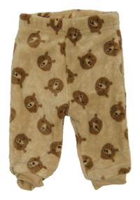 Hnědé chlupaté tepláky s medvědy Ergee