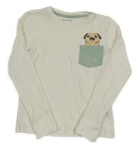 Smetanové triko se psem a kapsou Reserved