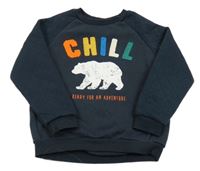 Tmavomodrá mikina s medvěďom a prešívanymi rukávy Primark