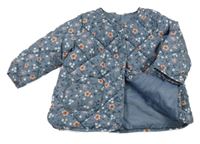 Modrošedá květovaná prošívaná šusťáková zateplená bunda H&M