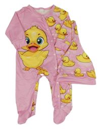 2set - Růžový overal s kachnami + čepice