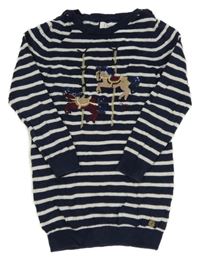 Tmavomodro-biele pruhované svetrové šaty s koňmi s flitrami J Jeans