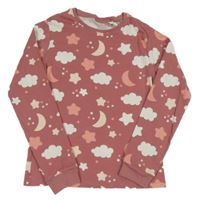 Starorůžové pyžamové triko s hvězdami a mraky