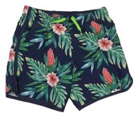 Tmavomodré plážové kraťasy s listami H&M