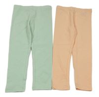 2x legíny - světlezelené + meruňkové H&M