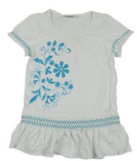 Biele tričko s výšivkami kvetinami