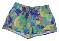 Zeleno-oranžovo-modré plážové kraťasy s listami