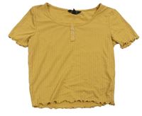 Okrové rebrované crop tričko New Look