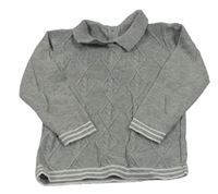 Sivé ľahké pletené vzorované polo tričko zn. Matalan