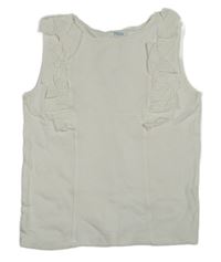 Biely rebrovaný crop top s volánikmi Yigga