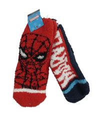 Nové - červeno-tmavomodré chlpaté ponožky so Spidermanem Marvel
