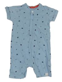 Svetlomodrý kraťasový overal s velrybami Mothercare
