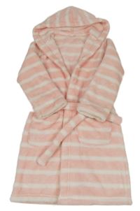 Ružovo-biely pruhovaný chlpatý župan s kapucňou zn. M&S