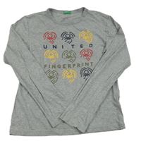 Šedé melírované triko s potiskem Benetton