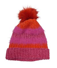 Růžovo-červená žinylková čepice s bambulí St. Bernard