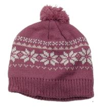 Ružová vzorovaná pletená zateplená čapica s brmbolcom