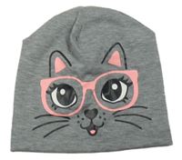 Šedá čepice s kočkou 