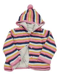 Barevný pruhovaný podšitý propínací svetr s kapucí Tu