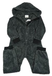 Tmavošedo-černá melírovaná chlupatá kombinéza s kapucí Next