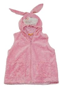 Ružová chlpatá podšitá vesta s kapucí - králik