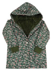 Zelený květovaný zateplený kabátek s kapucí 