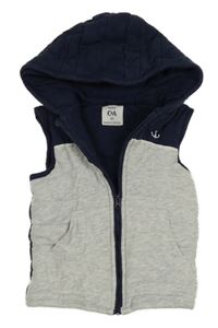 Sivo-tmavomodrá tepláková zateplená vesta s kapucňou C&A