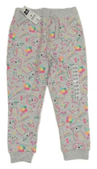 Nové - šedé tepláky s barevnými obrázky dunnes