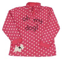 Ružová bodkovaná á fleecová mikina s nápisom a psíkom