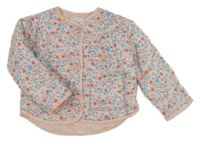 Bielo-ružovo-modrá kvetovaná zateplená bunda