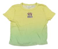 Žlto-zelené rebrované crop tričko s nášivkou H&M