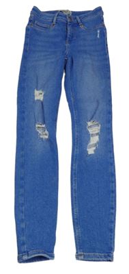 Modré skinny rifle s dírami New Look