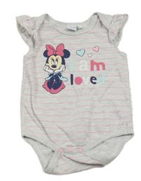 Šedo-růžové pruhované body s Minnie Disney