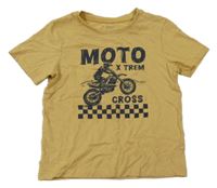 Okrové tričko s nápisom a motorkou Vertbaudet
