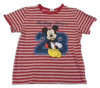 Sivo-červené pruhované tričko s Mickeym Disney