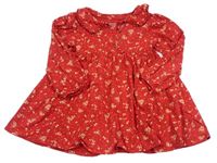 Červené kvetované bavlnené šaty s golierikom Next
