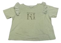 Khaki crop tričko s logem a volánky River Island