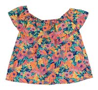 Růžovo-zelený květovaný top s volánkem Primark