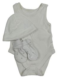 3set - bílé body + bílá čepice + bílé rukavice s hvězdami 