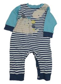 Modro-biely pruhovaný overal s diny Mothercare