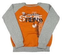 Oranžovo-sivý sveter s nápismi Y.F.K.