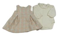 2set - Růžovo-bílo-stříbrné kostkované šaty + bílé žebrované body s límečkem F&F