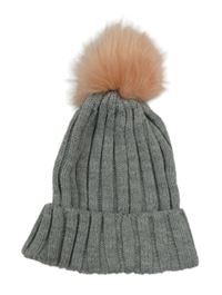 Sivo-ružová rebrovaná čapica s brmbolcom Primark