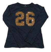 Tmavomodré triko s číslem z flitrů Name it